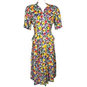 RONNIE HELLER Woman's 6 Vintage Saks Fifth Avenue Floral Tulip 2 Piece Skirt Set